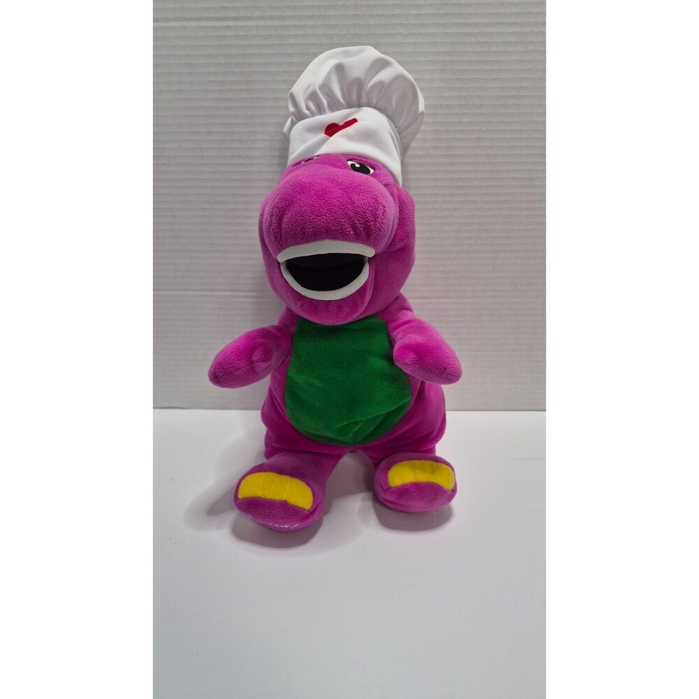 Fisher Price Barney The Dinosaur Plush 12" Chef Hat Cooking  2017 Mattel